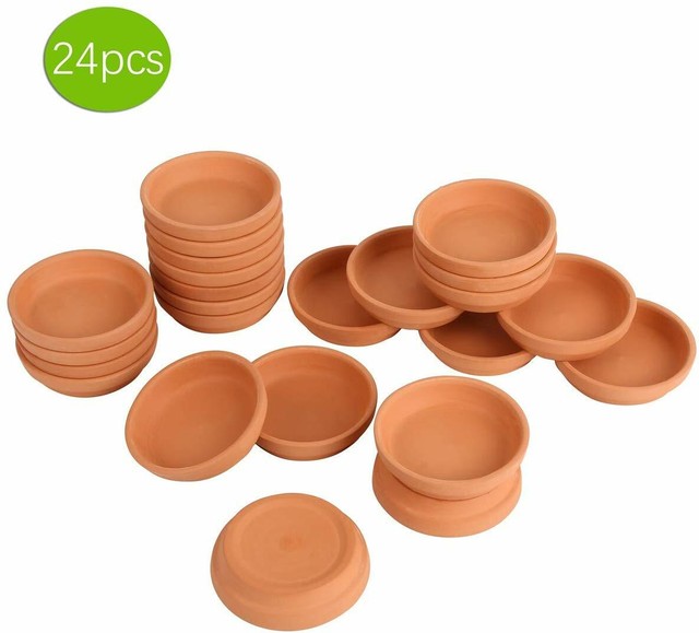 24pcs Terra Cotta Saucer, 3.2inch Small Mini Clay Pots Tray, Suitable