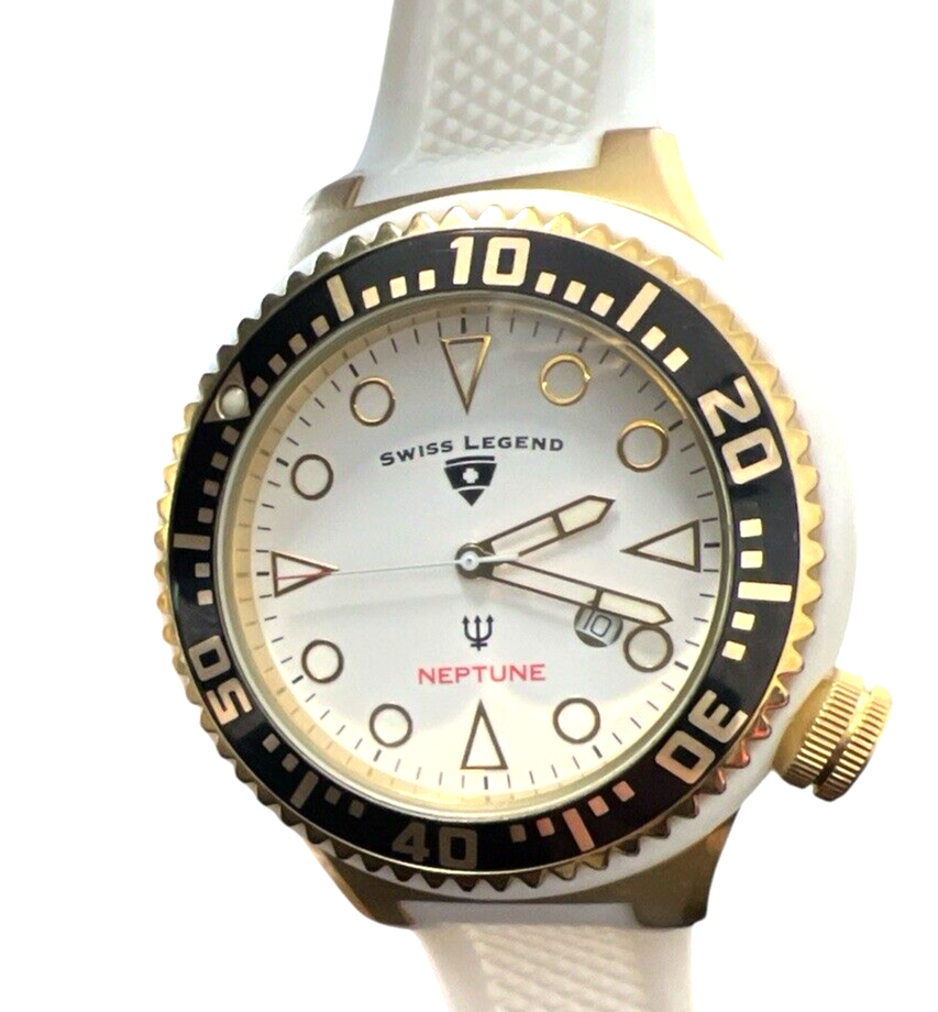 Swiss Legend Neptune Watch White & Gold Tone Screw Down 