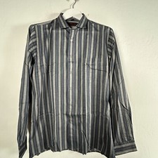 Vintage Sasson Mens Striped Long-Sleeve Button-Up Shirt Large 16 1/2 Gray Blue