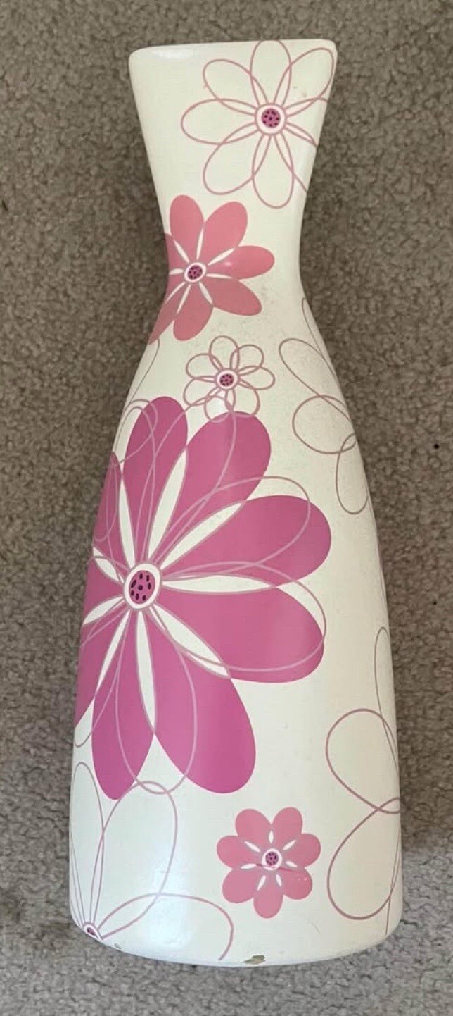 Pier 1 Imports Vase, 13.5”, Pink And White