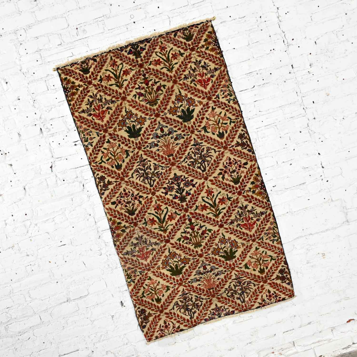 Antique Persian Oriental Hand Woven Wool on Cotton Leaf & Floral Rug Wall Hangin