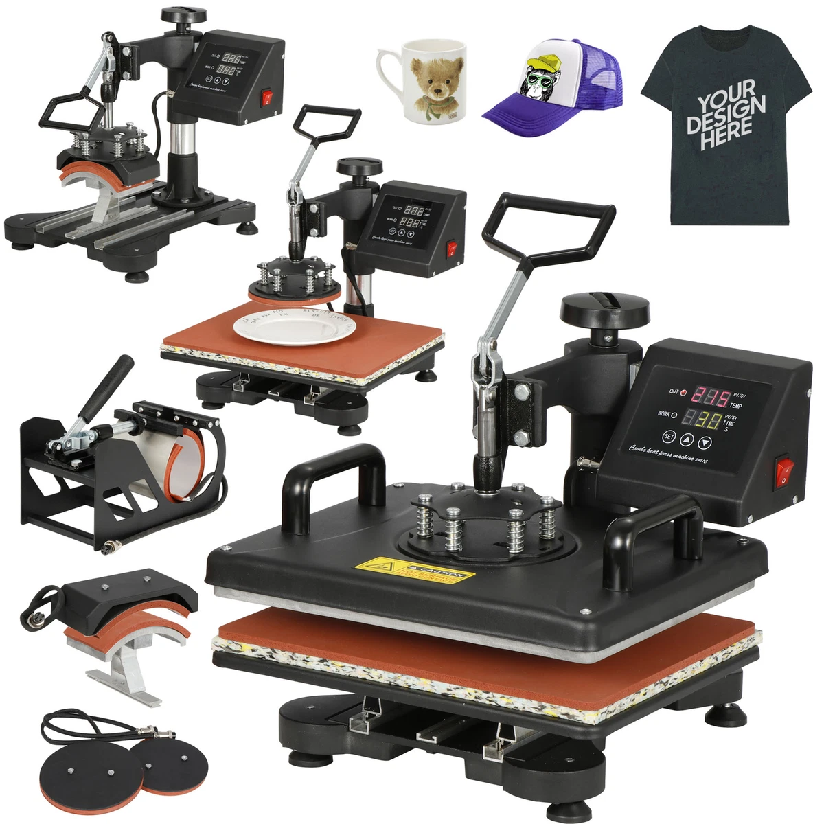 Combo Kit Sublimation Swing away 5 in 1 Heat Press Machine For T