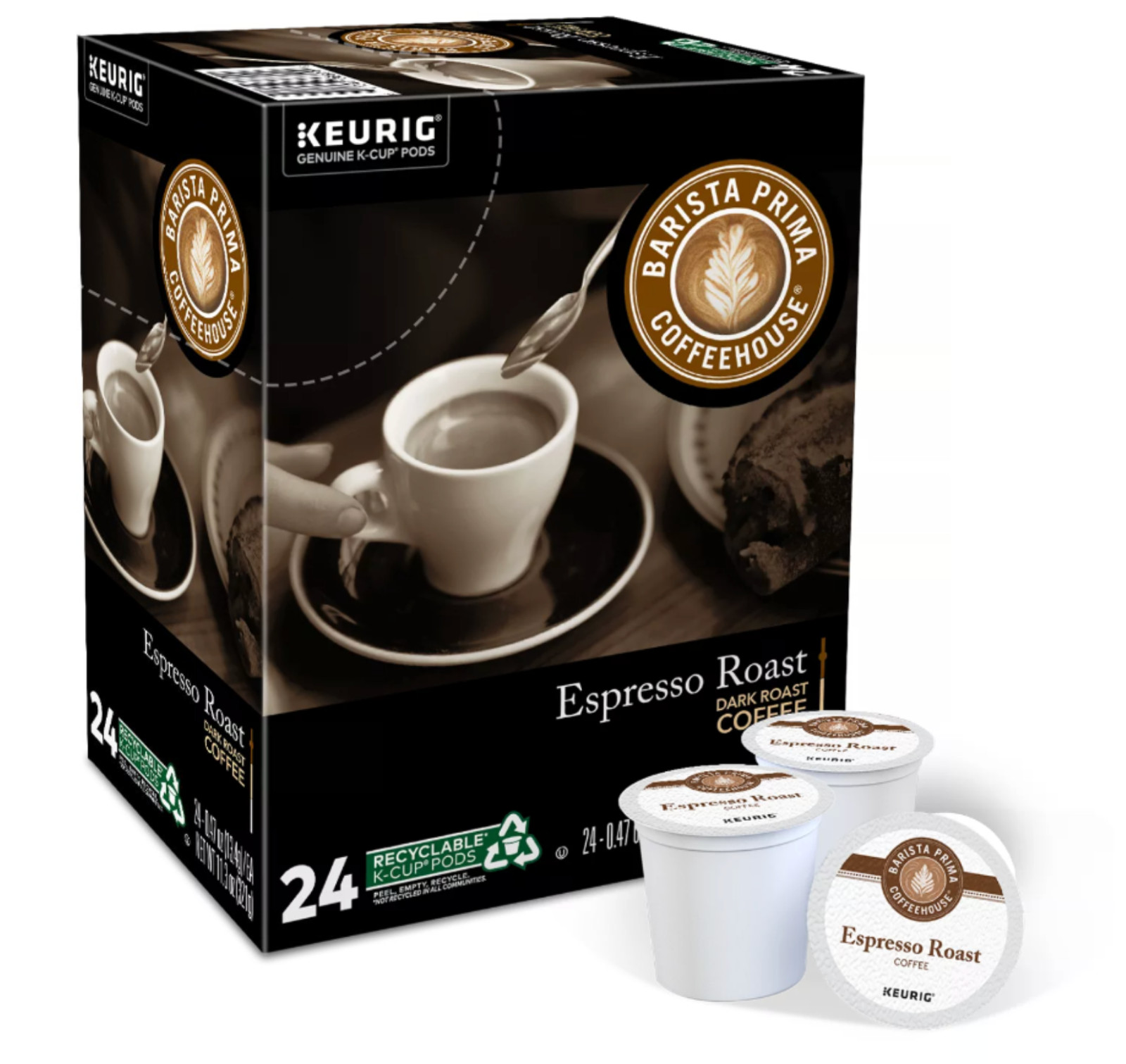 Barista Prima Coffeehouse Espresso Roast Coffee 24 to 144 K cups Pick Any Size