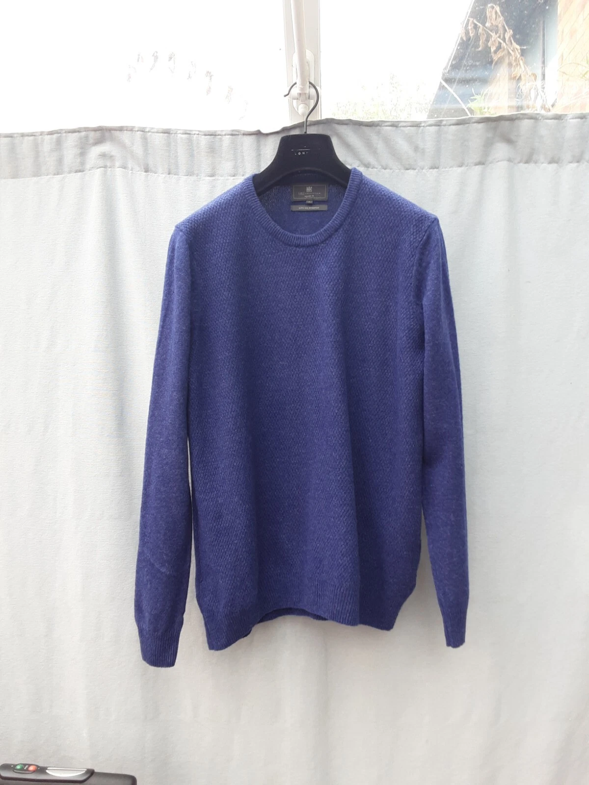 M&S Blue Textured Knit Pure Wool Jumper UK L