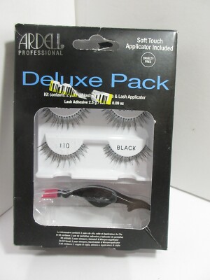 ARDELL Deluxe 110 BLACK Pack 2 pairs False Eye Lashes w/ Applicator, No Glue