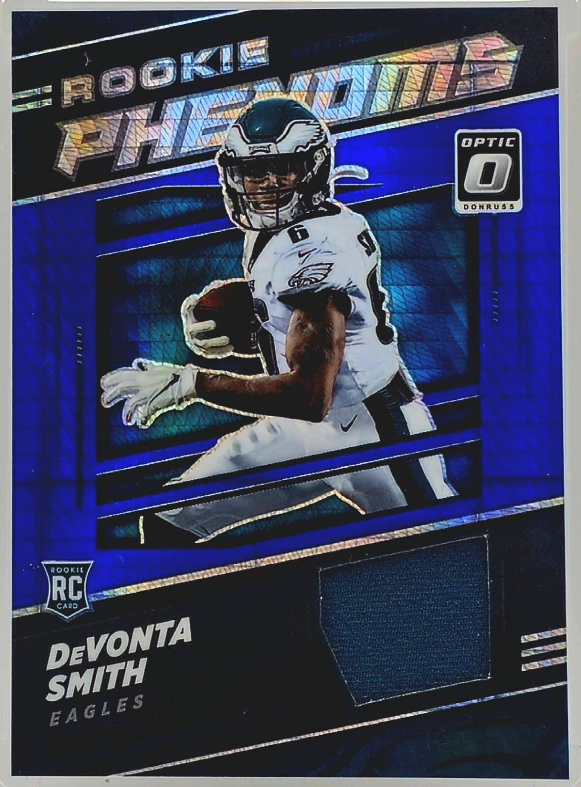 2021 Donruss Optic DeVonta Smith Rookie Phenoms Blue Hyper Prizm Jersey RC #RP-5