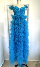 NWOT Faeriesty Sequin Mesh Ruffle Formal Gown Dress Prom M Quinceanera Blue