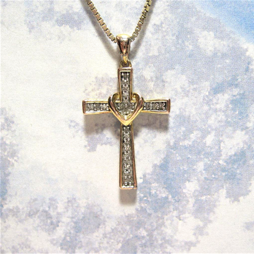 925 SUN CZ Goldtone Cross Pendant 925 