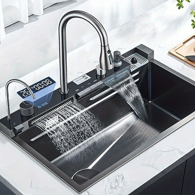 29.5''x 17.7'' Gray Undermount Kitchen Sink Smart Kitchen Sink Single Bowl DropIn
