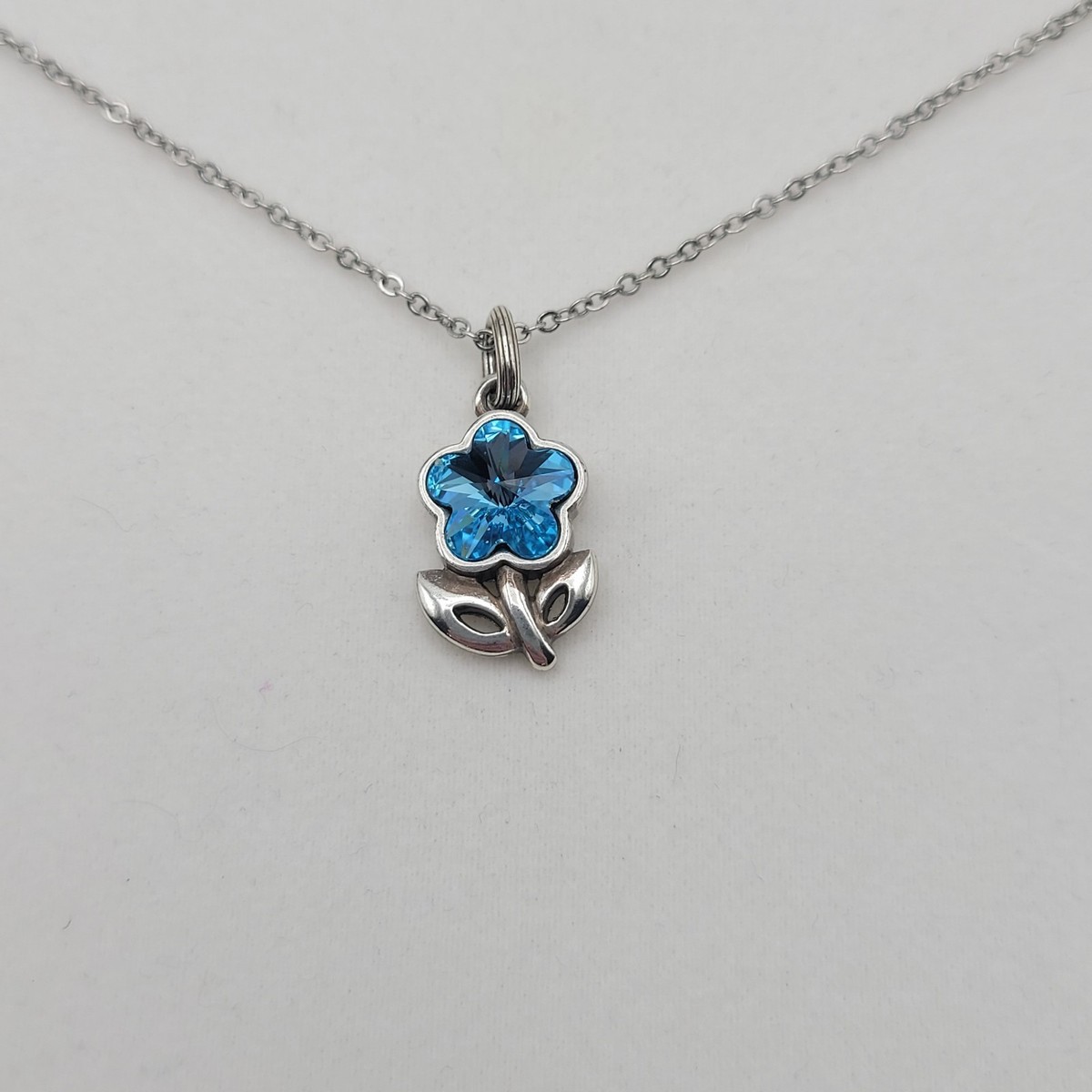 Brighton Flower Necklace Aqua Blue Swarovski Crystal Silver Tone
