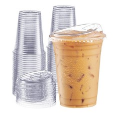 Clear Plastic Cups with Lids 16 oz - 100 Count - Disposable Iced Coffee Dri...
