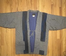 Japanese Warm Wear Kimono Hanten Winter Jacket Japan blue with patchwork
