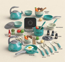 32PCS Kids Kitchen Playset Pots Pans Utensils Induction Cooker Pretend Play Toy