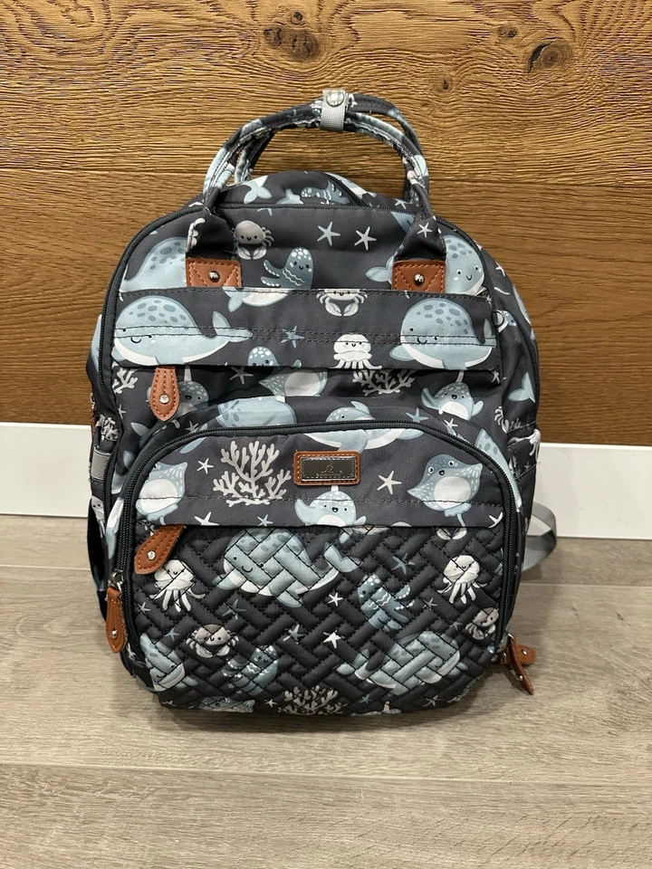 Mochila Bolsa de Pañales BabbleRoo - Gris/Azul, Bolsa de Viaje para Bebé Multifunción Foto 2 de 4