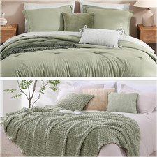 7-Piece Comforter Set with Fleece Throw Blanket Bundle - Prewashed 