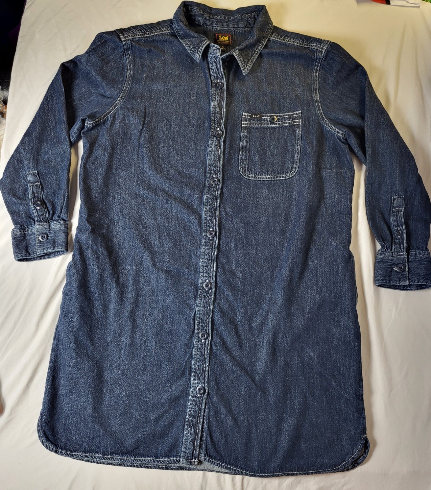 Lee Womens Dress Size XLarge Blue Denim Long Sleeve Collared Dark Wash Pullover