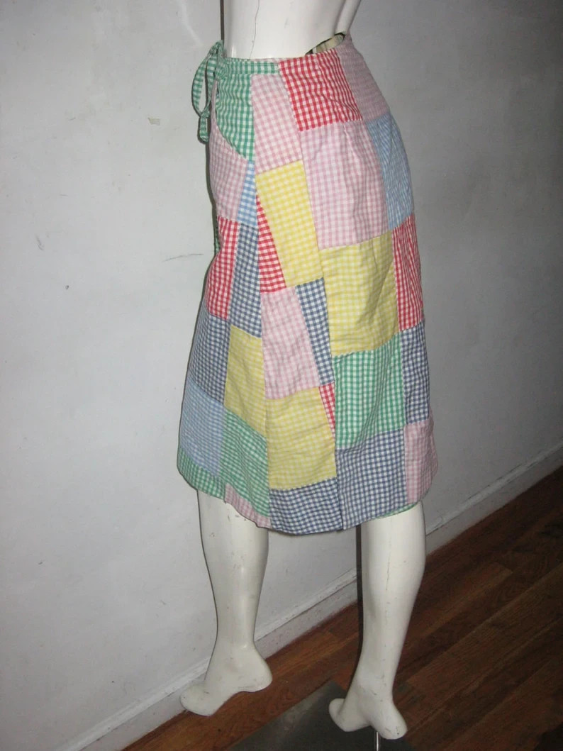 VTG Multicolor Patchwork Color Block Gingham Chec… - image 6