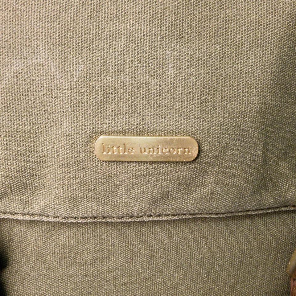 Little Unicorn Marindale Baby Diaper Bag Backpack Green Canvas Brown Leather - Image 2 of 4