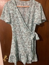 Mini abito donna estivo avvolgente scollo a V con volant manica corta piccolo floreale