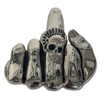 Chrome Skull Middle Finger Belt Buckle Attitude Biker Mens Accessory Silver