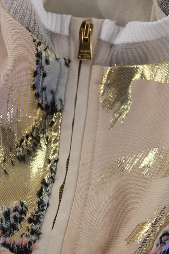 Fendi Womens Brocade Sheer Panel Detail Cropped Long Sleeve Top Pink Size 4 - Image 4 of 4