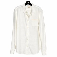 Marine Layer Marge Button Down Shirt Cream Cotton Pocket Casual Coastal Size L