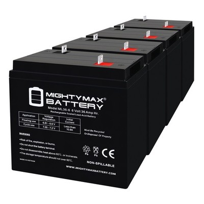 Mighty Max 6V, 36Ah, AGM, NB Terminal, Replaces SigmasTek EP6330-34 - 4 Pack