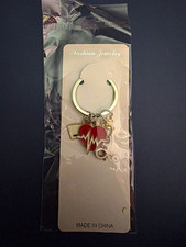 Metal Key Chain Keyring Silver Red White Heart Charm Love Theme MPN IM03121971