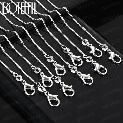 Real 925 Sterling Silver Box Chain Necklace 1mm Thin 16-30 Inch Women Men