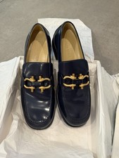 NIB Bottega Veneta Madame Dark Blue Leather Loafers EU 40 US 10 1650
