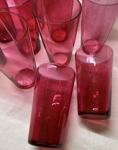 BEAUTIFUL VICTORIAN Handblown CRANBERRY ART GLASS JUICE TUMBLER 1880'S Set Of 10 - Picture 5 of 6