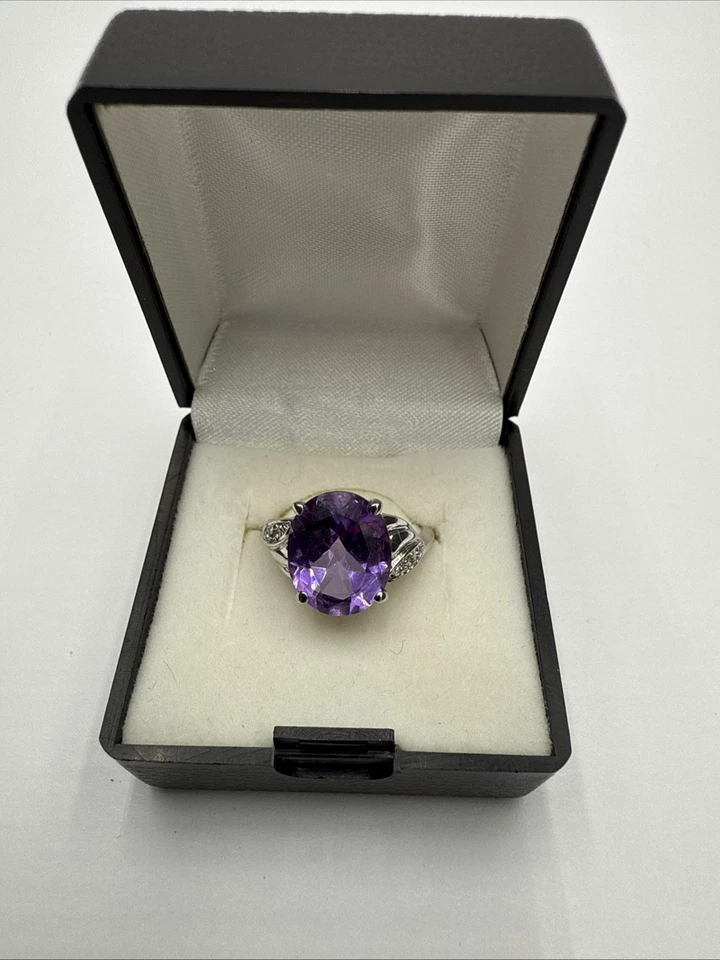 Anillo de amatista púrpura ovalado grande de plata de ley de colección con caja original NOS TALLA 7 Foto 2 de 4
