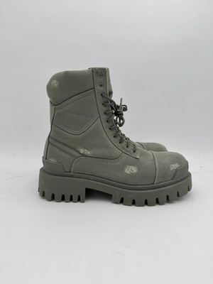 Size 41 / 8 - Balenciaga Distressed Canvas Zip Strike Boots Gray