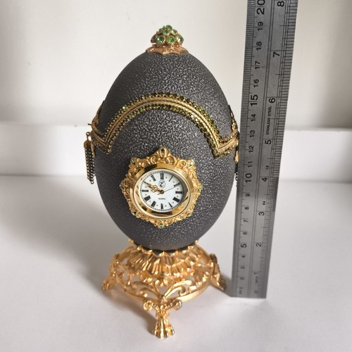 Emu Egg Decorated On Gold Display Stand Jewelry Box Clock - Picture 11 of 11