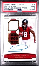 2018 National Treasures Calvin Ridley NFL Gear Auto DBL Patch /25 PSA 9