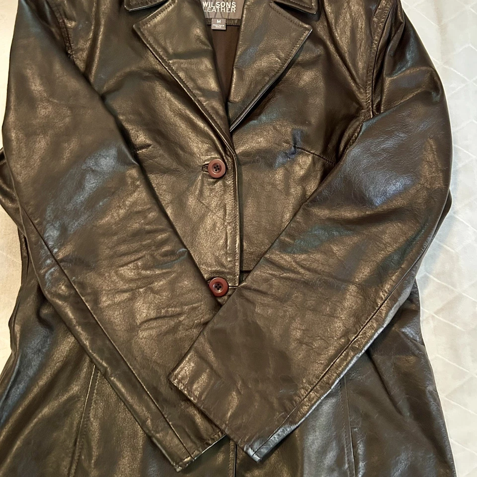 Wilsons Leather Vintage Womens Brown Blazer Jacket Button Closure Size Medium  - Image 4 of 4