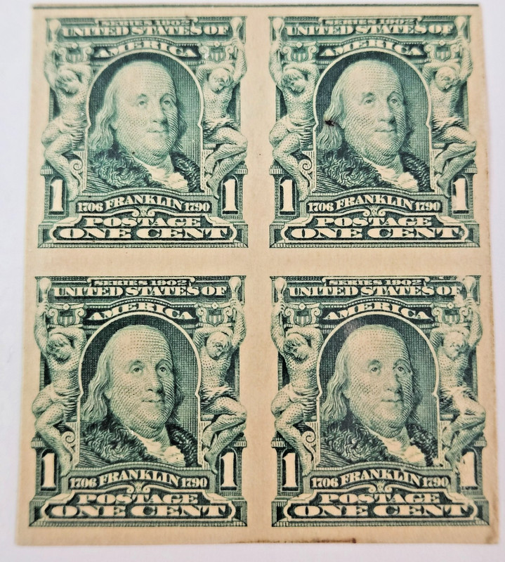 US Stamp Sc 314, 1c Presidents Imperf. blk of 4, MLH F/VF CV$57.50 (F12)
