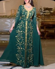Stylish Green Kaftan SALE Islamic Georgette Abaya Bedded Moroccan Wedding Dress