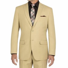 LUCCI Men's Beige 2 Button Slim Fit Poplin Polyester Suit, 34S-56L - NEW