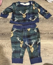 Posh Peanut Plaid Deer Two Piece Jogger Set Pajamas Long Sleeve 3-6 Months