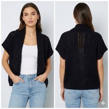 NWT Avenue 9 Black Knit Sleeveless Cardigan Vest Pockets Open Front