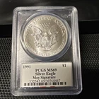 1991 $1 American Silver Eagle PCGS MS69 Edmund C. Moy Signature