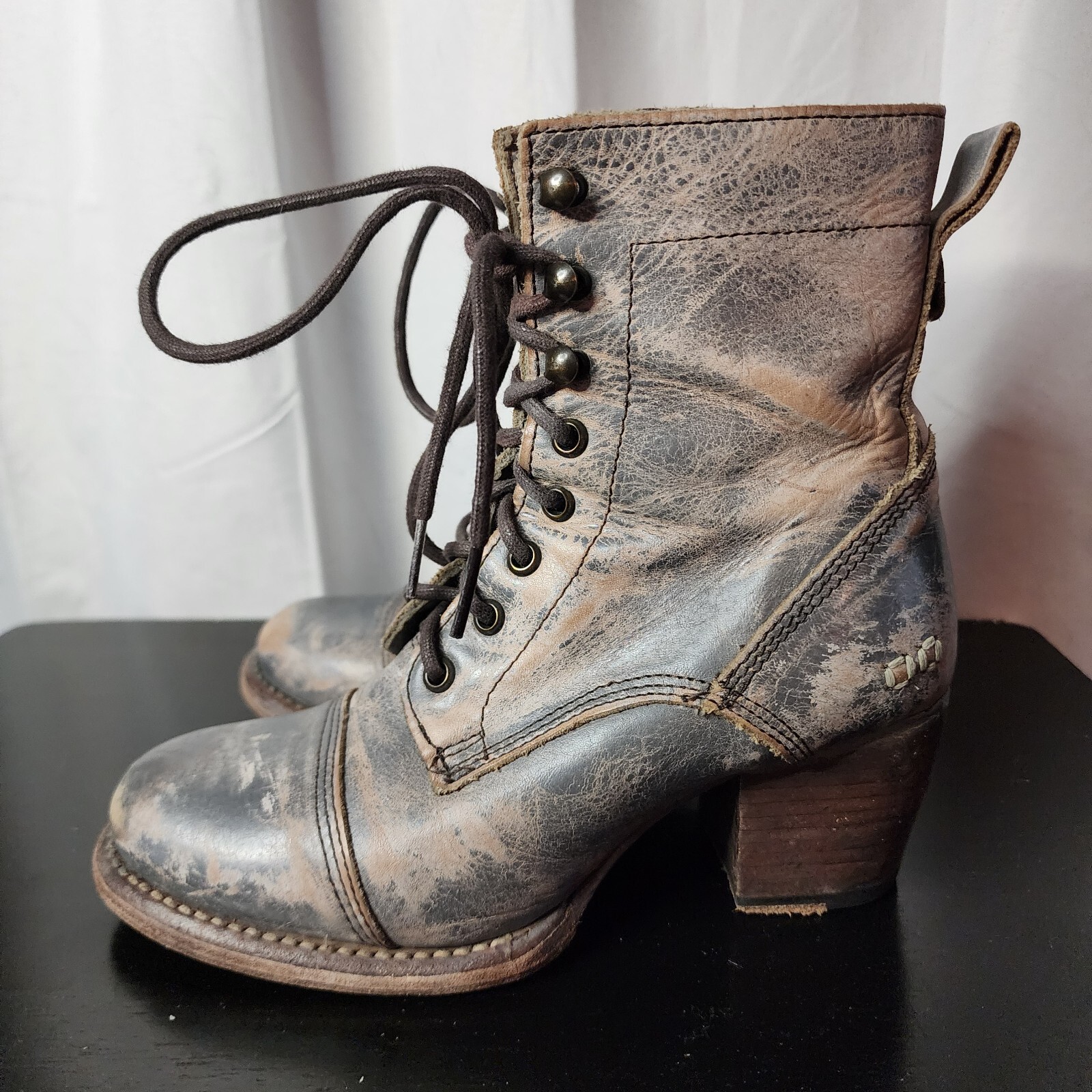BedStu Judgement Gray Leather distressed LaceUp Heeled Boots size 6 eBay