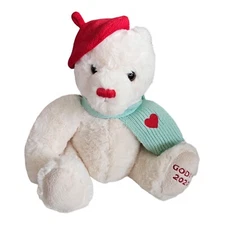 2020 Godiva Chocolates 10" White Bear with Scarf Red Hat Stuffed Animal Hearts