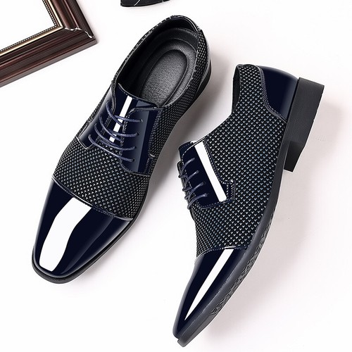 Men's Formal Wedding Shoes Lace Up Flats Business Patent Leather Dress Shoes UK - Picture 13 of 17