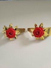 A lovely pair of gold tone rose flower J hoop pierced earrings
