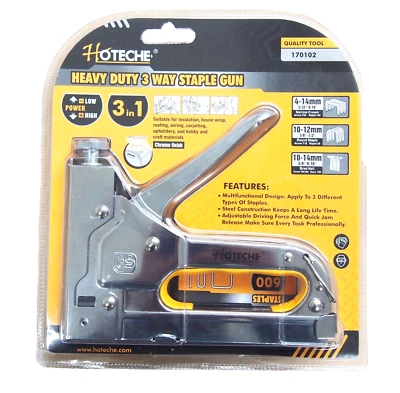 HOTECHE Heavy Duty 3 in 1 Hand Staple Gun Tacker Chromed with 600 Staples 170102