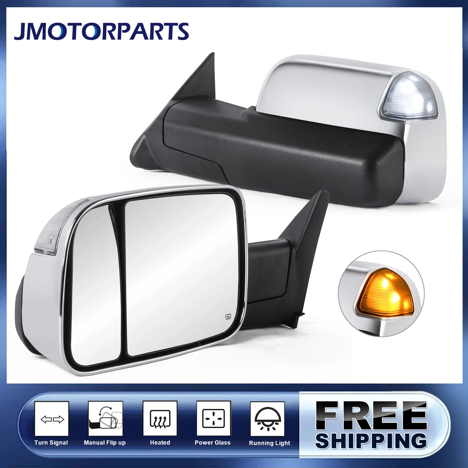 Chrome Power Heated Tow Mirrors w/Running Light For Dodge Ram 1500 2500 3500
Opens in a new window o