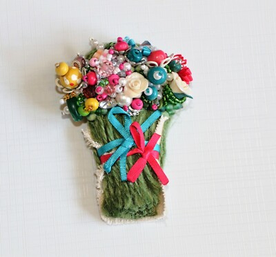 Vintage Boho Brosche Kunsthandwerk Unikat Unikat Accessoire Handarbeit fröhlich  