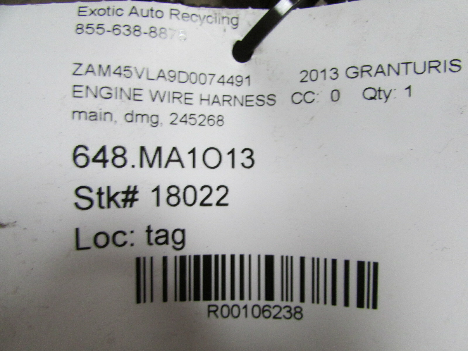 Maserati Granturismo, Main Engine Wire Harness, Used, P/N 245268